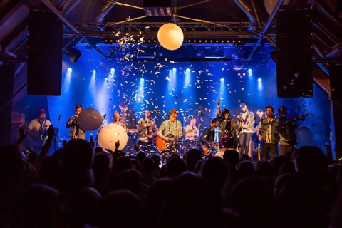 The Swedish indie pop band I'm from Barcelona with singer and frontman Emanuel Lundgren live in the Schuur Lucerne