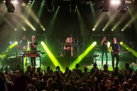 The German electro-pop and singer-songwriter band Glasperlenspiel with singer Carolin Niemczyk and keyboarder Daniel Grunenberg live at a single Swiss concert in the sold out Kofmehl in Solothurn