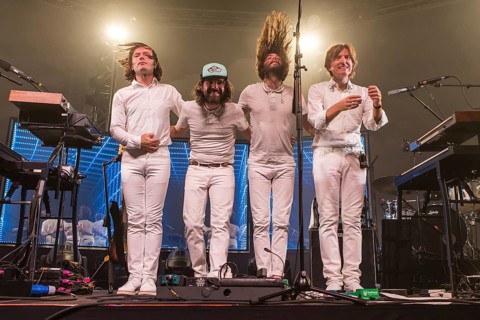 The French synth-pop band Air with guitarist Nicolas Godin and keyboarder Jean-Benoit Dunckel live at the Blue Balls Festival in Lucerne