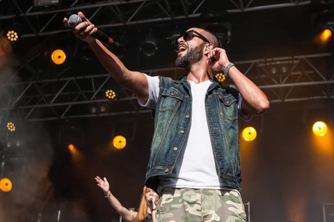 The swiss rapper and musician Marco Bliggensdorfer alias Bligg live at the 26th Heitere Open Air in Zofingen