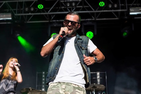 The swiss rapper and musician Marco Bliggensdorfer alias Bligg live at the 26th Heitere Open Air in Zofingen