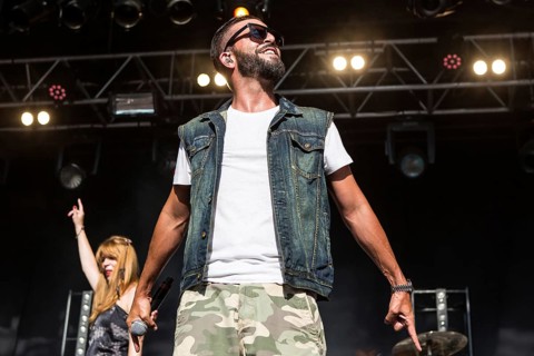 The swiss rapper and musician Marco Bliggensdorfer alias Bligg live at the 26th Heitere Open Air in Zofingen