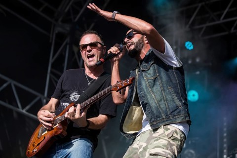 The swiss rapper and musician Marco Bliggensdorfer alias Bligg live at the 26th Heitere Open Air in Zofingen