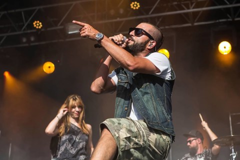 The swiss rapper and musician Marco Bliggensdorfer alias Bligg live at the 26th Heitere Open Air in Zofingen