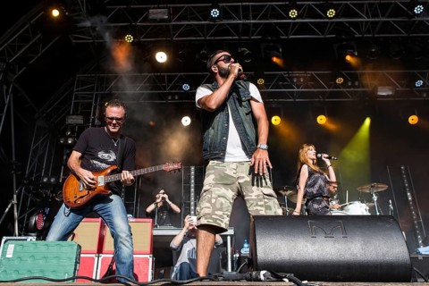 The swiss rapper and musician Marco Bliggensdorfer alias Bligg live at the 26th Heitere Open Air in Zofingen