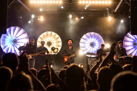 The Swiss singer and songwriter Lukas Linder alias Henrik Belden with band at the record baptism live in the Schuur Lucerne