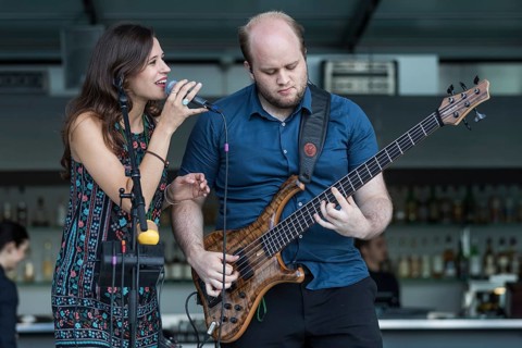 The Swiss musician duo Belle and Bass with singer Kira Stahel and bassist Stefan Guggisberg live at the 25th Blue Balls Festival in Lucerne