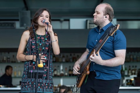 The Swiss musician duo Belle and Bass with singer Kira Stahel and bassist Stefan Guggisberg live at the 25th Blue Balls Festival in Lucerne