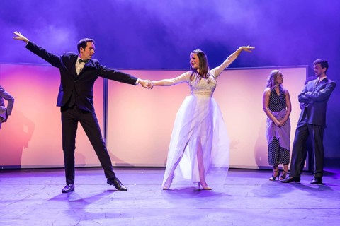 The leading actors Christian Sollberger as Julian and Maren Kern as Laura at the musical 95 - Ninety-Five live at Le Theatre im Gersag