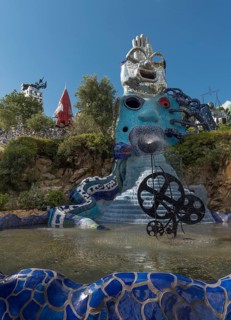 Fountain and colorful sculptures in the Giardino dei Tarocchi or Garden of the Tarot