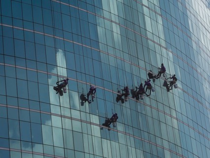 Window cleaner at skyscrapers