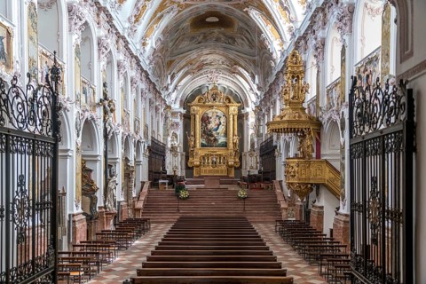 Interior and altar of St. Mary's Cathedral and St. Korbinian
