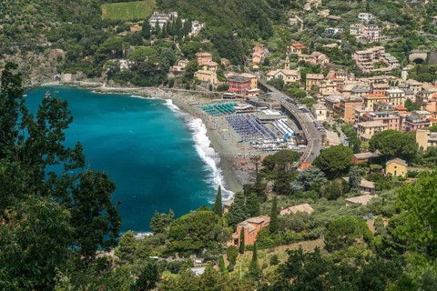 View from above to beach and village Levanto