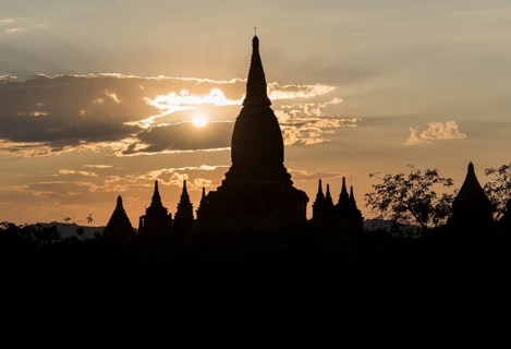 Sunset over temples of Bagan