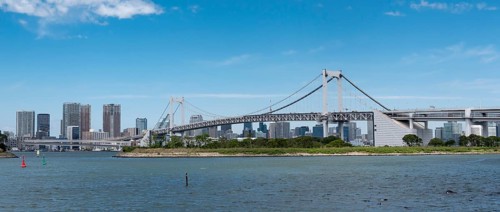 Rainbow Bridge and surrounding Tokyo Bay as seen from Odaiba