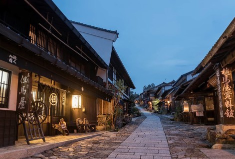 Houses along the main street by night