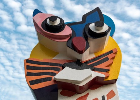 Close-up of Frog and Cat sculpture by artist Karel Appel