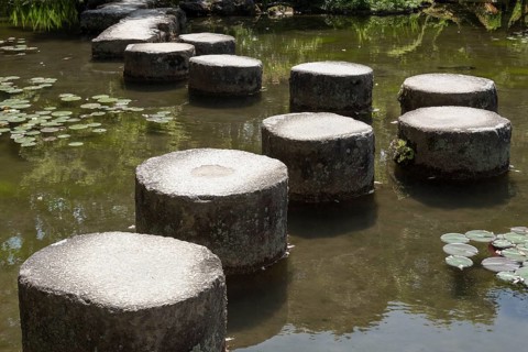 Stepping stones in pond at Heian Jingu gardens