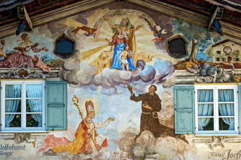 Bavarian mural painting on house facade of painter Heinrich Bickel