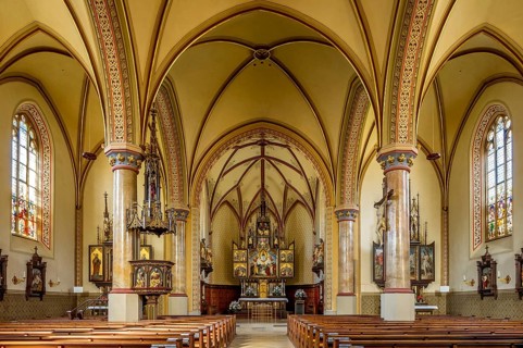 Interior of neo-Gothic parish church of the Assumption