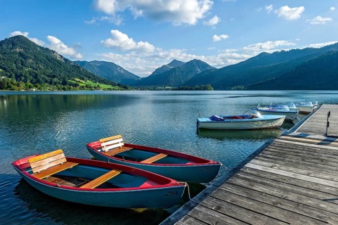 Rowing boats and electric boats at jetty