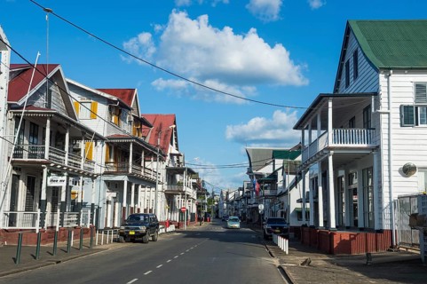 Street with dutch colonial wooden buildings