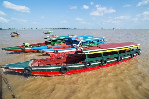 Colourful boats on the Suriname river