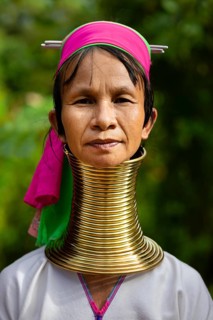 Padaung long-necked woman with brass neck rings