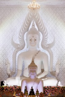 Buddha statues in the white prayer hall