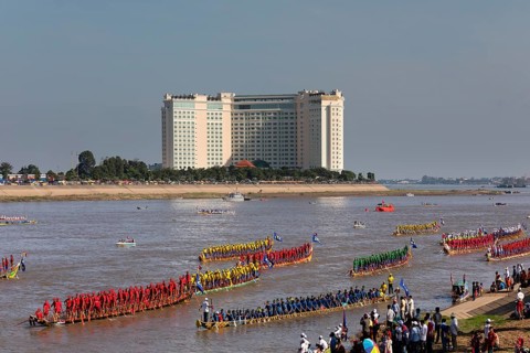 Dragonboats at Bon Om Touk Water Festival on Tonle Sap River