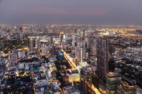City panorama at dusk