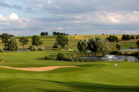 Golf course with water obstacle