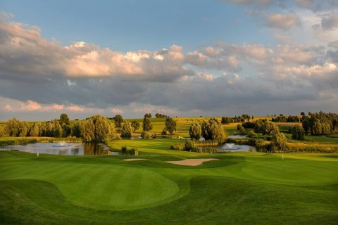 Golf course with water obstacle