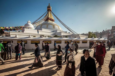 Boudhanath Stupa with pilgrims