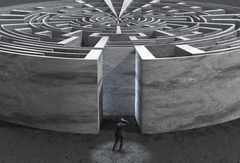 Man in front of labyrinth