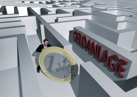 Man in the labyrinth pushes euro coin