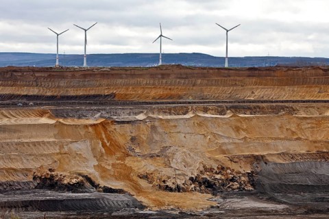 Inden opencast mine with wind turbines
