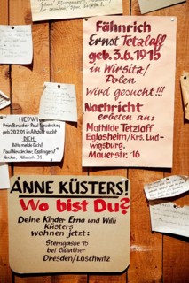 Wall of notes with questions about the whereabouts of relatives after the Second World War