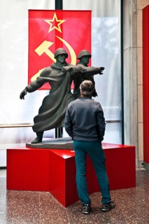 Visitors in front of exhibits from the Soviet Union