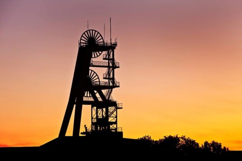 Headframe of Ewald colliery at sunset