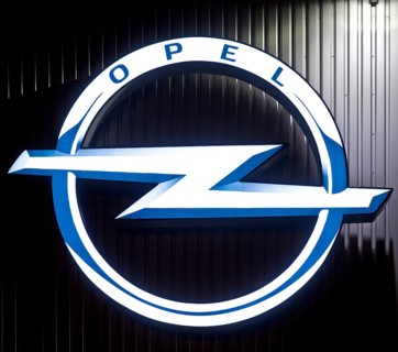 Opel logo at the goods distribution center of the Opel Group