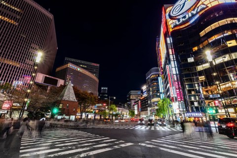 Crossroads with several zebra crossings at night