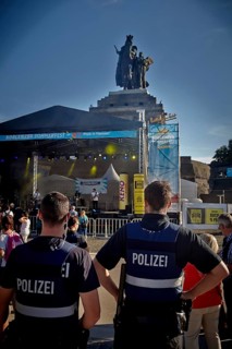 Police guarding open air concert