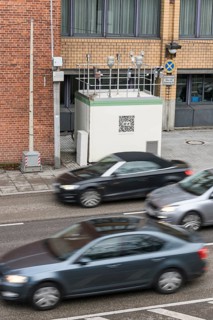 Fine dust measuring station on busy road