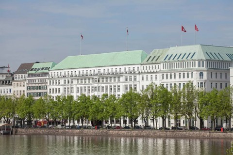 Inner Alster Lake with Jungfernstieg and Hotel Vier Jahreszeiten