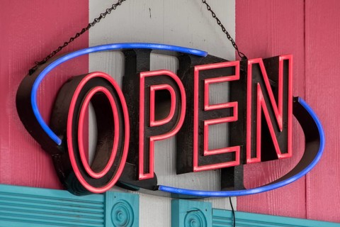 Illuminated Advertising Open at Restaurant Twistee Treat Diner and Pink Elephant Antique Mall
