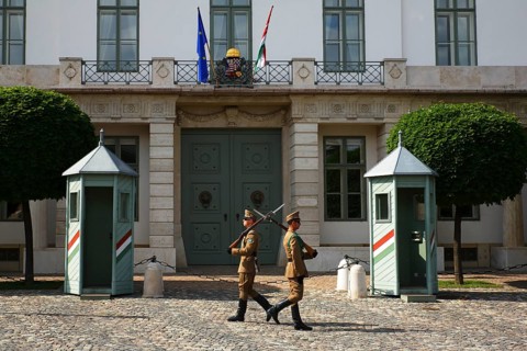 Guard soldiers in front of the Presidential Palace Palais Sandor