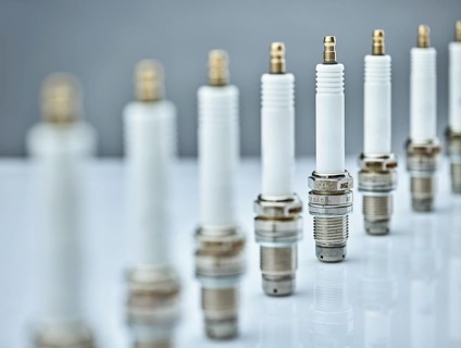 Spark plugs standing in a row