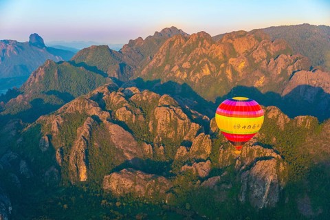 Colorful hot air balloon in the air