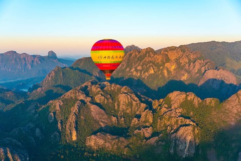 Colorful hot air balloon in the air